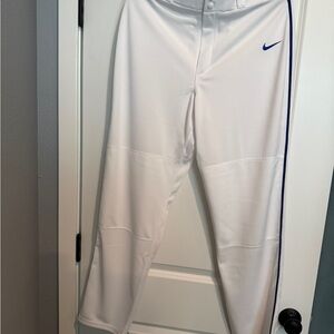 NWOT Nike Men’s Piped Dri-FIT Baseball Pants, Large, White w/Blue.